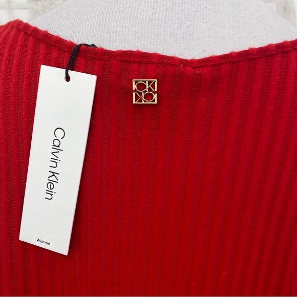 NEW Calvin Klein Size 2X Plus Red Ribbed Tunic Shirt Long Sleeve Pullover Hi-Low - Picture 6 of 11